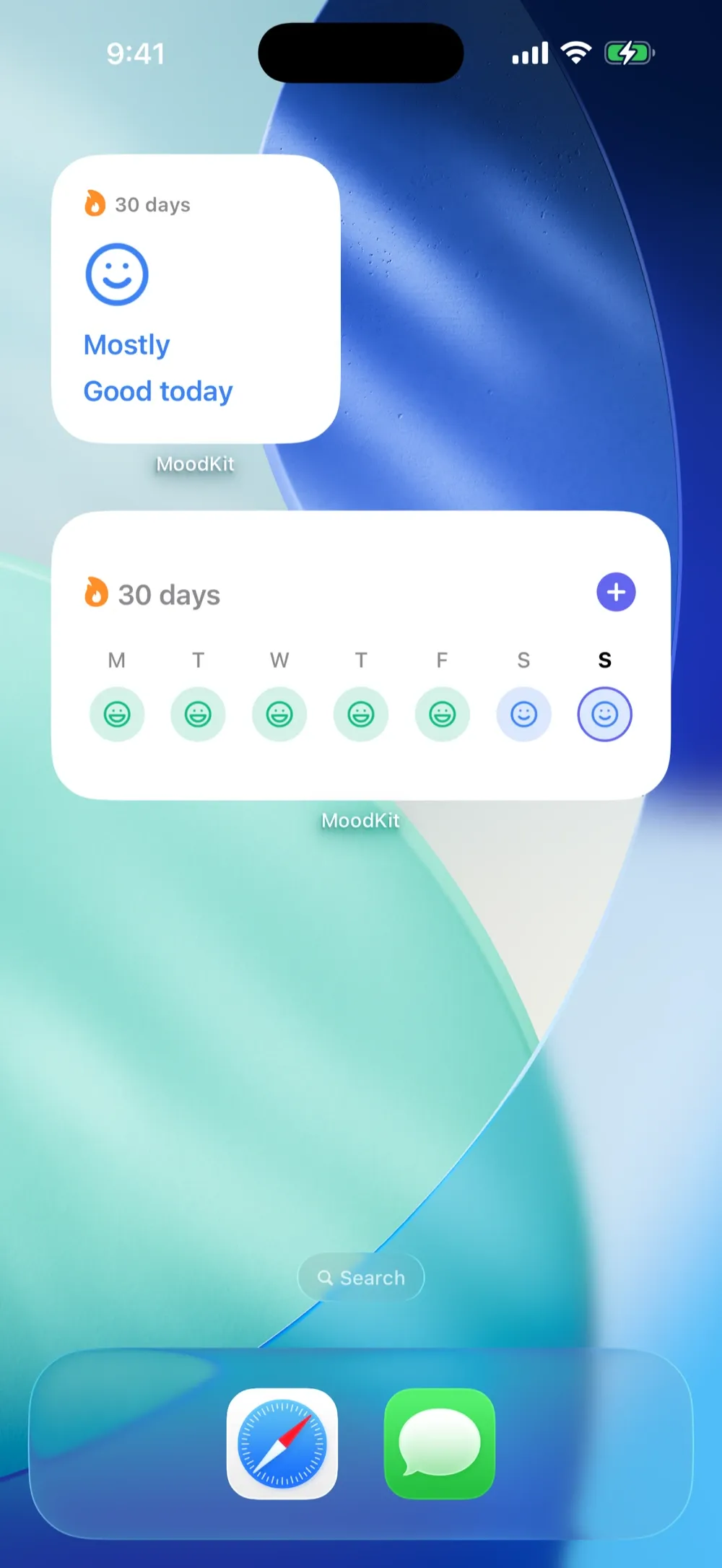 MoodKit's Home Screen widgets with one-tap logging